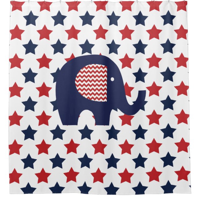Elephant on Patriotic USA Stars Shower Curtain (Front)