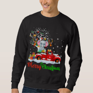 Elephant On Red Truck Christmas Pajama Funny Xmas Sweatshirt