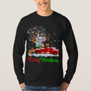 Elephant On Red Truck Christmas Pajama Funny Xmas T-Shirt