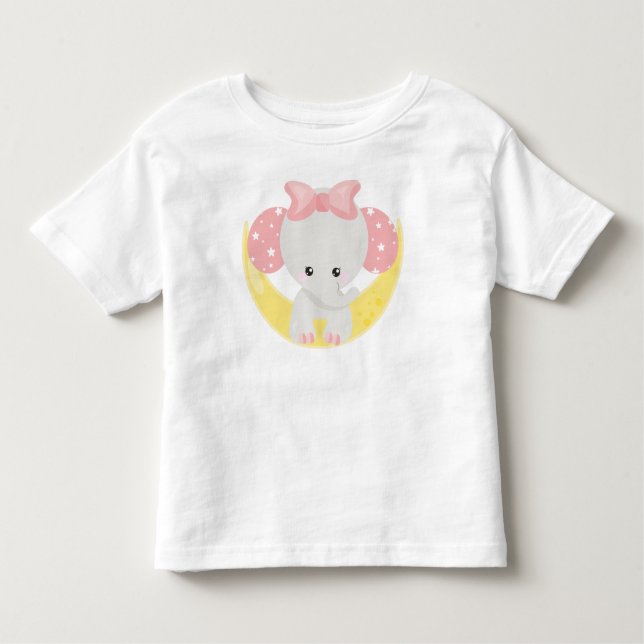 Elephant On The Moon, Cute Elephant, Crown, Stars Toddler T-Shirt (Front)