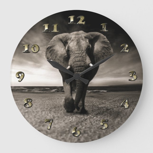 Elephant on the Run Large Clock (Front)