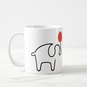 Elephant One Line Art with Red Balloon Coffee Mug
