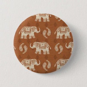 Elephant Orange Caravan Pattern 6 Cm Round Badge