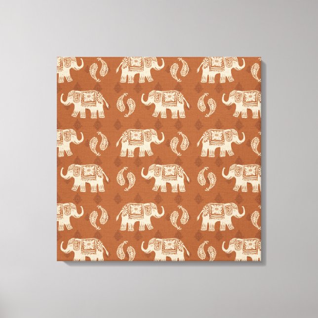 Elephant Orange Caravan Pattern Canvas Print (Front)
