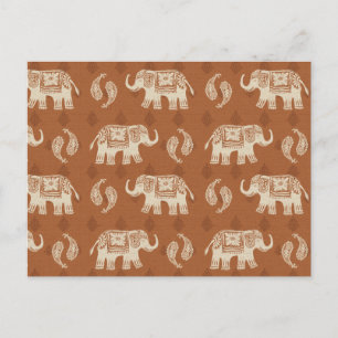 Elephant Orange Caravan Pattern Postcard