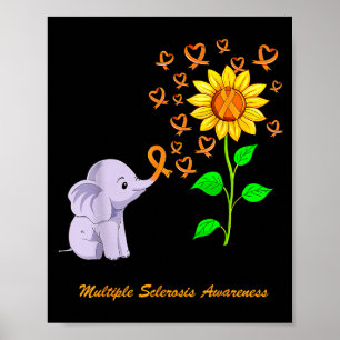 Elephant Orange Ribbon Multiple Sclerosis Awarenes Poster