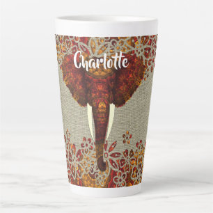 Elephant Ornate Rustic Colours Personalised Latte Mug