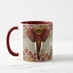 Elephant Ornate Rustic Colours Personalised Mug