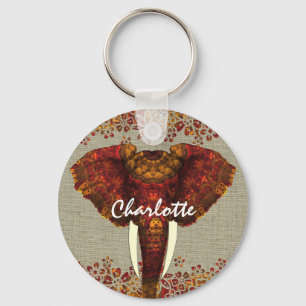 Elephant Ornate Rustic Colours Stylish Key Ring