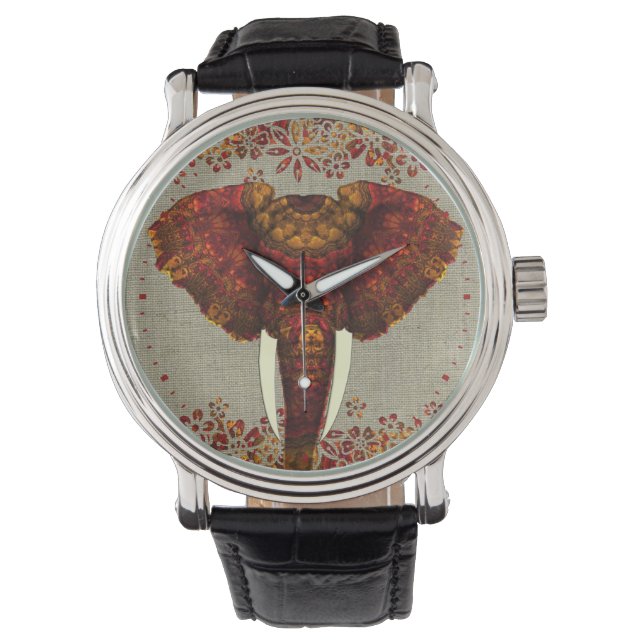 Elephant Ornate Rustic Colours Stylish Watch (Front)
