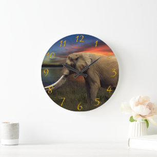 Elephant out in the savannah animal plains large clock