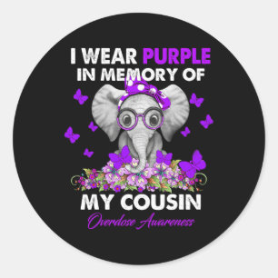 Elephant Overdose Awareness I Wear Purple For My C Classic Round Sticker