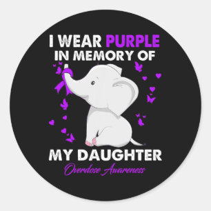 Elephant Overdose Awareness I Wear Purple For My D Classic Round Sticker