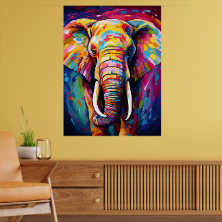 elephant painted in bright colours poster