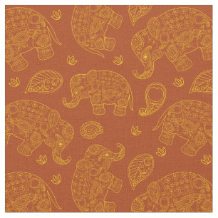 Elephant Paisley Pattern in Gold and Brown Fabric