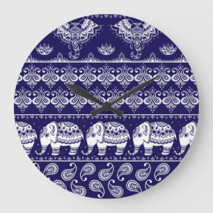 Elephant, paisley: tribal vintage pattern. large clock