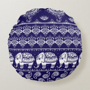 Elephant, paisley: tribal vintage pattern. round cushion