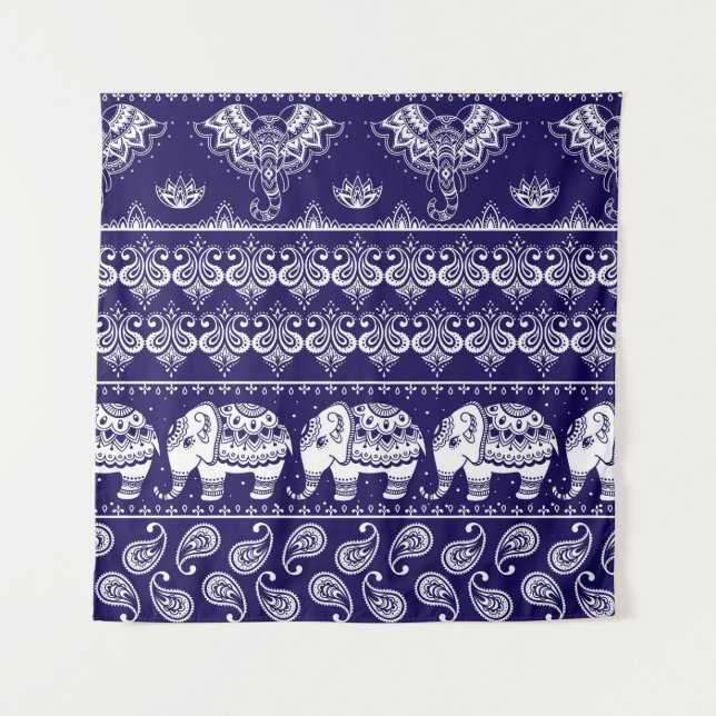Elephant, paisley: tribal vintage pattern. tapestry (Front)