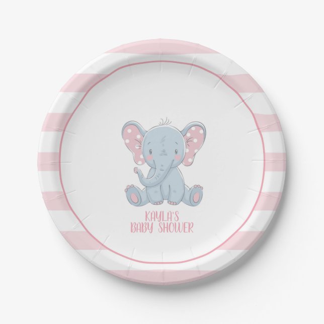 Elephant Paper Plate - Girl - Custom (Front)