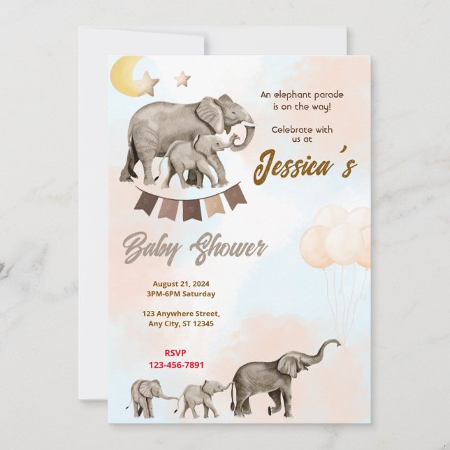 Elephant Parade Baby Shower Invitation (Front)