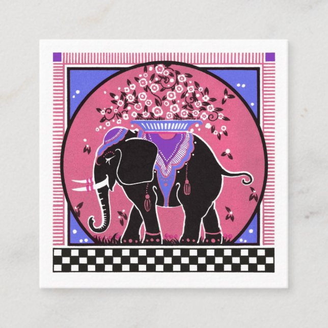Elephant Parade  in Pink Square Business Card (Front)