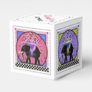 Elephant Parade in Yellow, Aqua, Pink and Lavender Favour Box