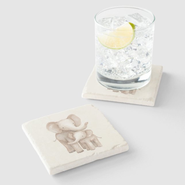 Elephant Parent & Baby Stone Coaster (Side)