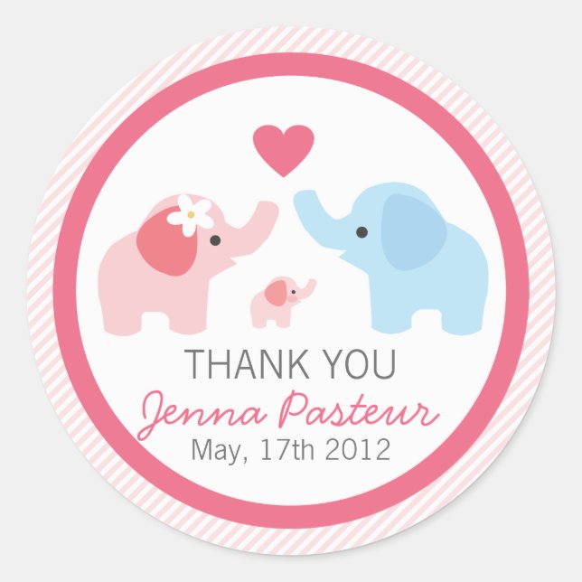 Elephant Parents and Baby Shower Classic Round Sticker (Front)