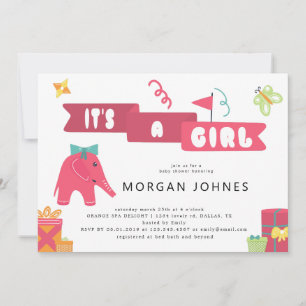 Elephant Party Girl Baby Shower Invitation
