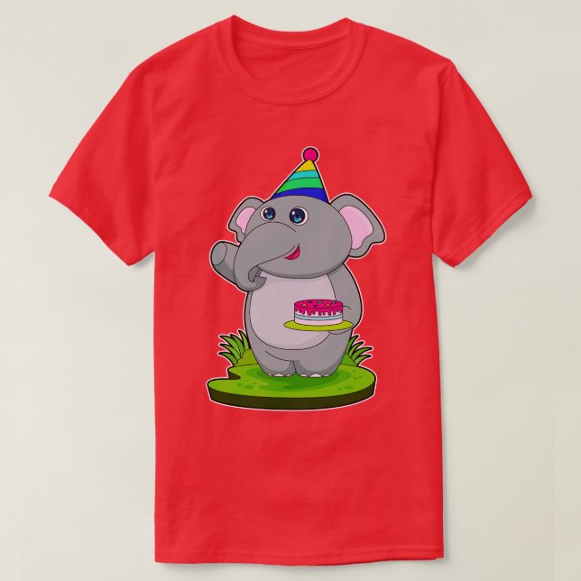 Elephant Party hat Cake T-Shirt (Design Front)