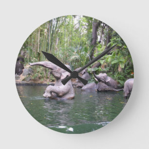 Elephant Party Time in the Water Round Clock