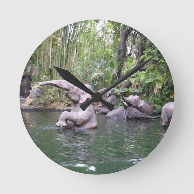 Elephant Party Time in the Water Round Clock (Front)