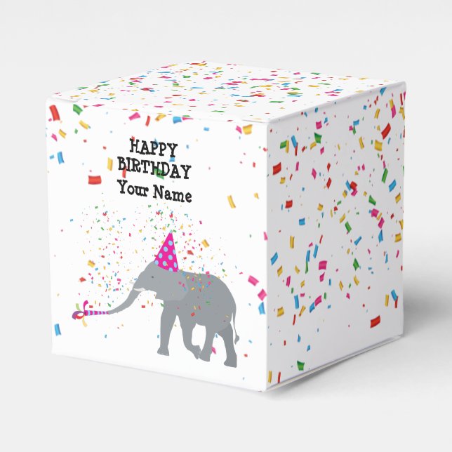 Elephant Partying - Animals at Birthday Party Favour Box (Front Side)