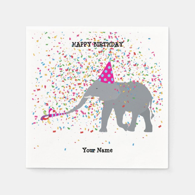 Elephant Partying - Animals at Birthday Party Napkin (Front)