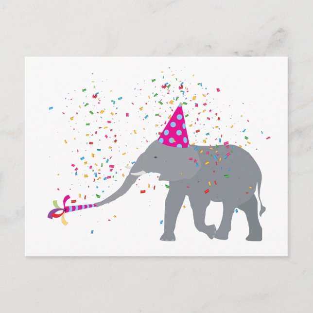 Elephant Partying - Animals Having a Party Postcard (Front)