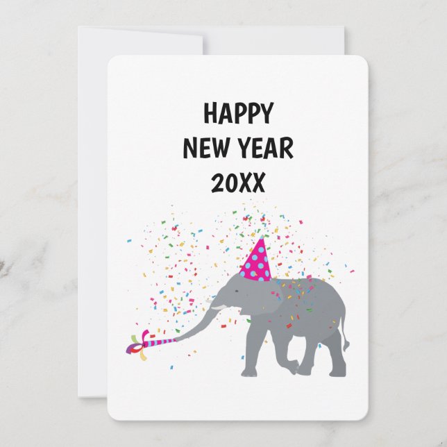 Elephant Partying - Animals Holiday New Years Card (Front)