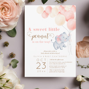 Elephant Pastel Balloon Baby Girl Shower Invitation