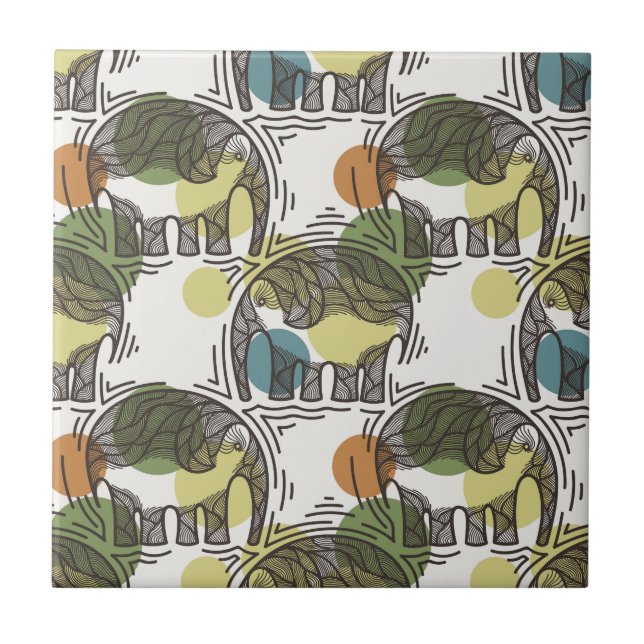 Elephant Pattern Ceramic Tile (Front)