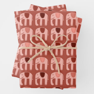 Elephant Pattern Cute Muted Simple Pink Red Gift  Wrapping Paper Sheet