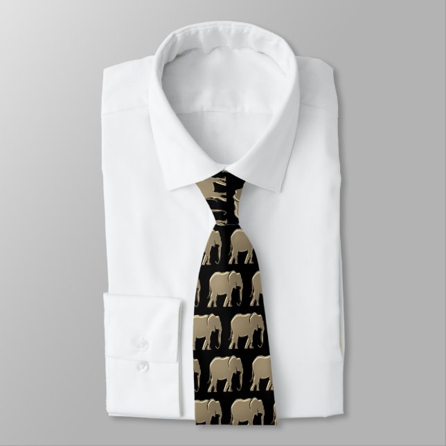 Elephant Pattern Gold and Black Tie (Tied)