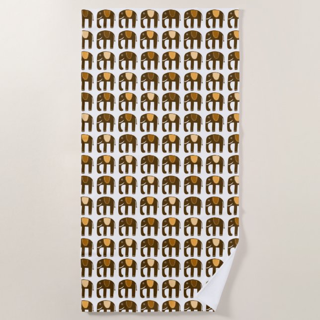 Elephant Pattern Neutrals Beach Towel (Front)