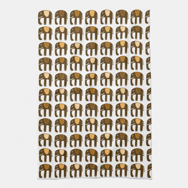 Elephant Pattern Neutrals Tea Towel (Vertical)