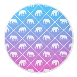 Elephant pattern on blue to pink gradient ceramic knob