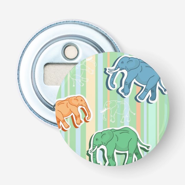Elephant Pattern On Green Stripes Bottle Opener (Front)