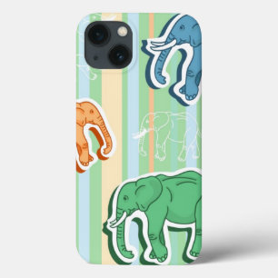 Elephant Pattern On Green Stripes iPhone 13 Case