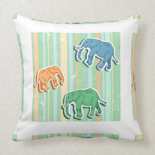 Elephant Pattern On Green Stripes Cushion