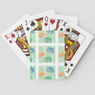 Elephant Pattern On Green Stripes Playing Cards