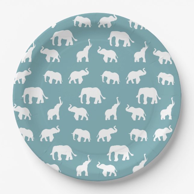 Elephant Pattern Paper Plate – Customizable (Front)