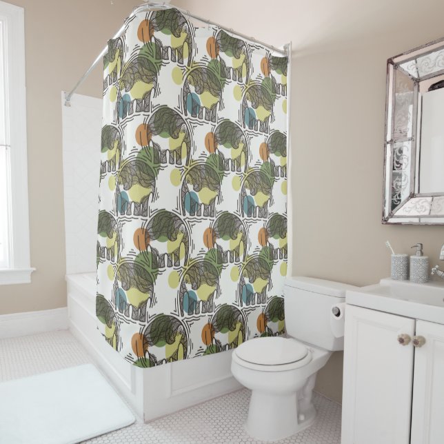 Elephant Pattern Shower Curtain (In Situ)