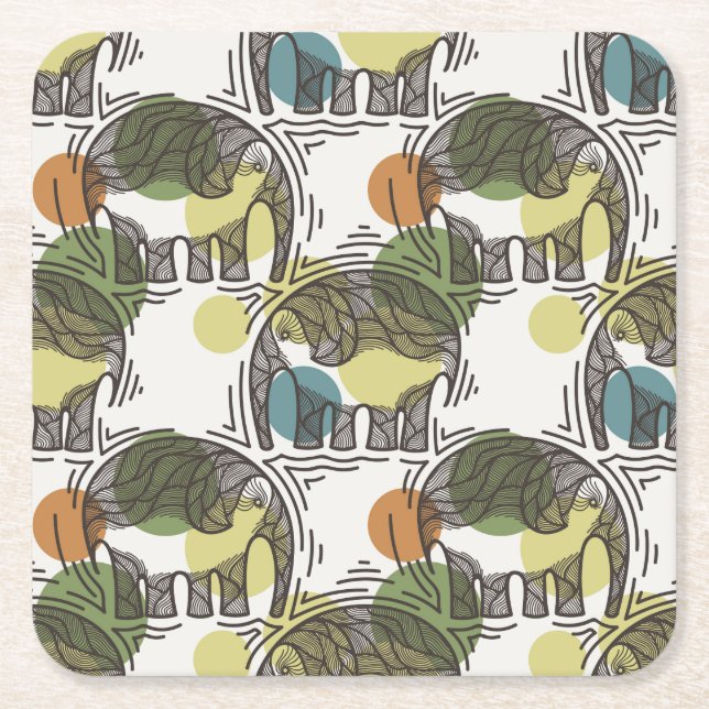 Elephant Pattern Square Paper Coaster (Front)